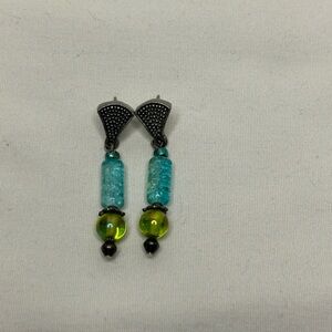 Artisan Blue & Green Glass Bead Dangle Earrings